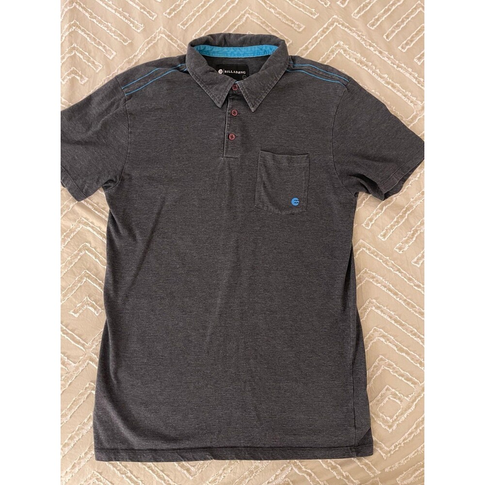 Quiksilver Polo Shirt Mens M Gray Short Sleeve Casual Stretch Surf Surfer Men
